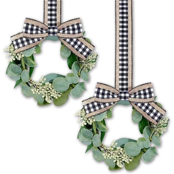 2Pieces 9Inch Mini Eucalyptus Wreath for FrontDoor Small Wreath Green Artificial - Picture 1 of 6